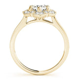Yellow gold Round Halo Diamond Ring with Milgrain Pave Band and Prong Setting 2