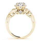 Yellow gold Round Halo Diamond Ring with Milgrain and Bezel Accents on a Split Shank Band 2