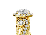 Yellow gold Round Halo Diamond Ring with Milgrain and Bezel Accents on a Split Shank Band_12