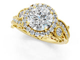 Yellow gold Round Halo Diamond Ring with Milgrain and Bezel Accents on a Split Shank Band_16