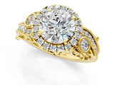Yellow gold Round Halo Diamond Ring with Milgrain and Bezel Accents on a Split Shank Band_16