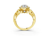 Yellow gold Round Halo Diamond Ring with Milgrain and Bezel Accents on a Split Shank Band_18