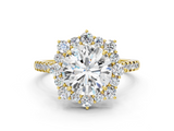 Yellow gold Round Halo Diamond Ring with Pavé Band and Prong Setting_35