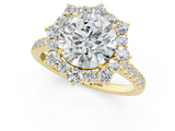 Yellow gold Round Halo Diamond Ring with Pavé Band and Prong Setting_36