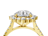 Yellow gold Round Halo Diamond Ring with Pavé Band and Prong Setting_39