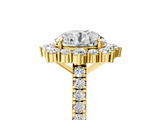 Yellow gold Round Halo Diamond Ring with Pavé Band and Prong Setting_40