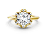 Yellow gold Round Halo Diamond Ring with Round Cluster Setting, Solitaire Band, and Four-Prong Setting_48