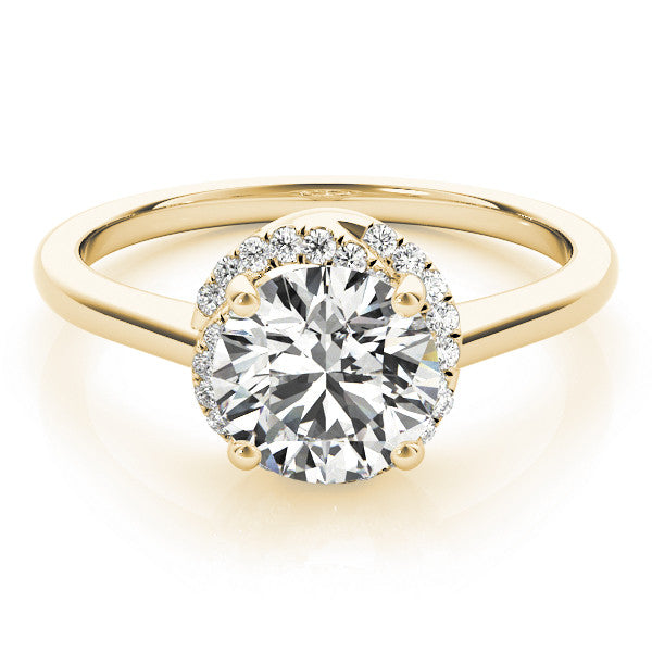 Yellow gold Round Halo Diamond Ring with Solitaire Band and Four-Prong Setting 1