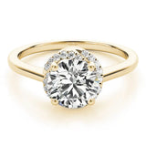 Yellow gold Round Halo Diamond Ring with Solitaire Band and Four-Prong Setting 1
