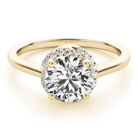 Yellow gold Round Halo Diamond Ring with Solitaire Band and Four-Prong Setting 1