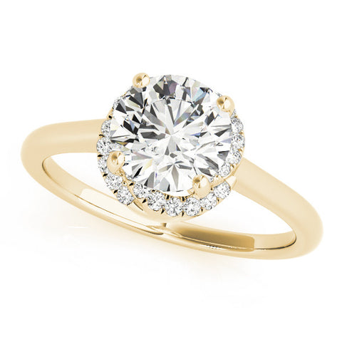 Yellow gold Round Halo Diamond Ring with Solitaire Band and Four-Prong Setting