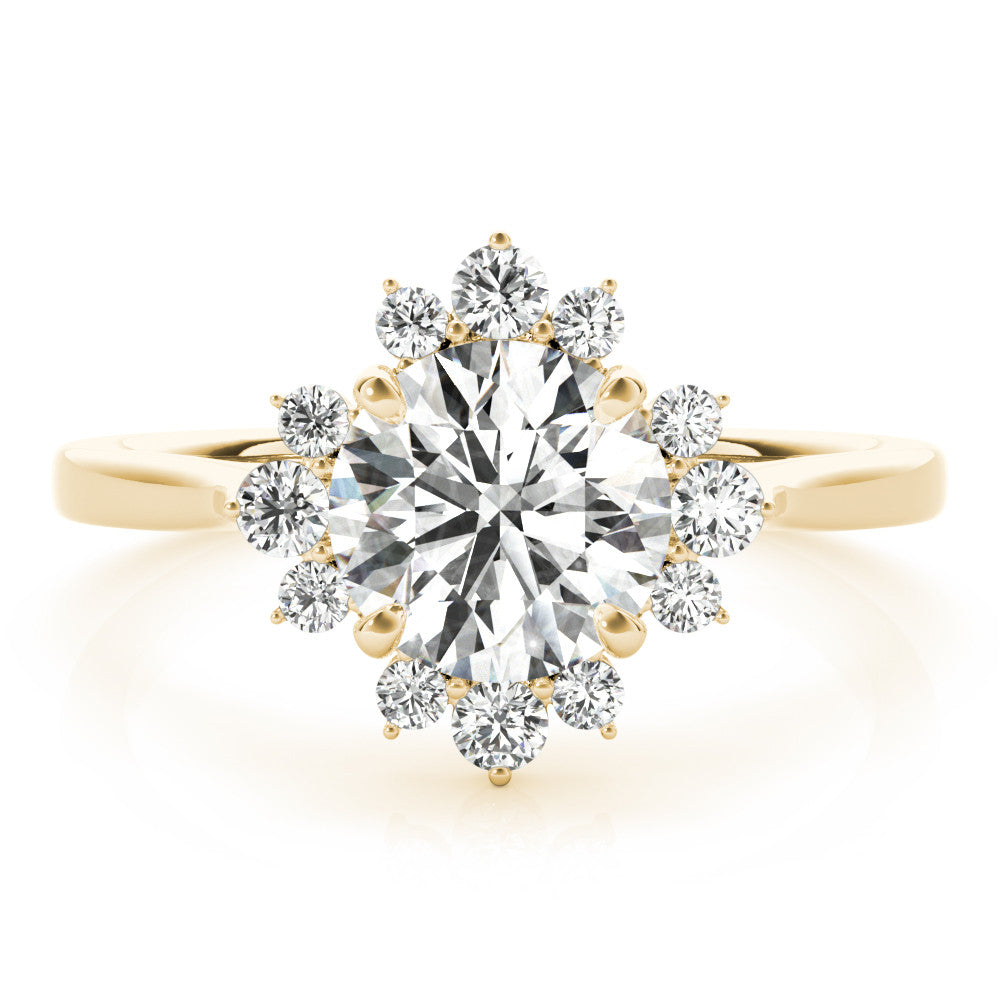 Yellow gold Round Halo Diamond Ring with Solitaire Band and Prong Setting 1