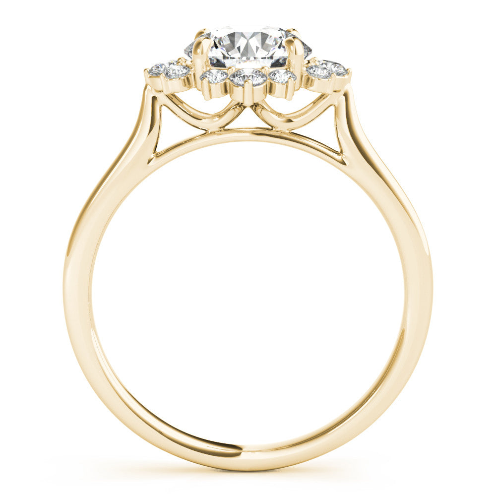 Yellow gold Round Halo Diamond Ring with Solitaire Band and Prong Setting 2