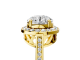 Yellow gold Round Halo Diamond Ring with Split Shank and Four-Prong Setting_128