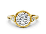 Yellow gold Round Halo Diamond Ring with Tapered Band and Four-Prong Setting_10