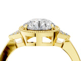 Yellow gold Round Halo Diamond Ring with Tapered Band and Four-Prong Setting_14