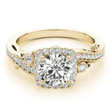 Yellow gold Round Halo Diamond Ring with Twisted Band and Four-Prong Setting 1
