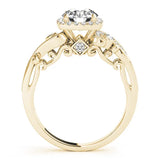 Yellow gold Round Halo Diamond Ring with Twisted Band and Four-Prong Setting 2