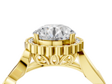 Yellow gold Round Halo Diamond Ring with Vintage Split Shank and Four-Prong Setting_24