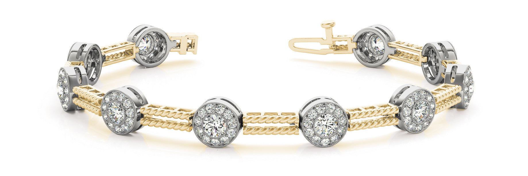Yellow gold Round Halo Diamond Rope Bracelet with Bezel Setting
