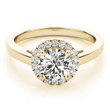 Yellow gold Round Halo Diamond Solitaire Ring with Round Band and Four-Prong Setting 1