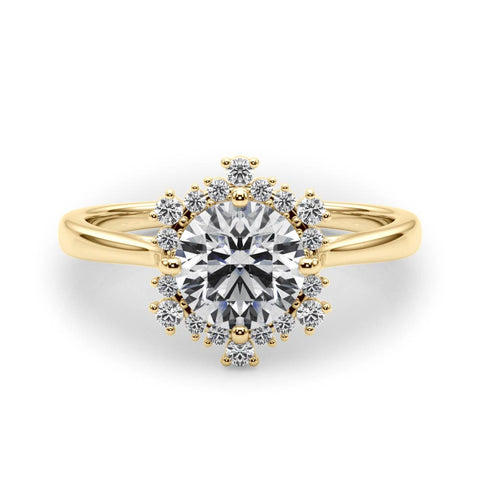Yellow gold Round Halo Diamond Solitaire with Pavé Band and Four-Prong Setting 1