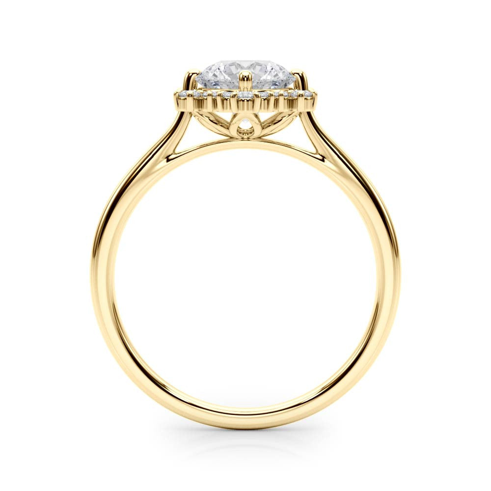 Yellow gold Round Halo Diamond Solitaire with Pavé Band and Four-Prong Setting 2
