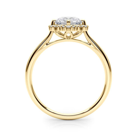 Yellow gold Round Halo Diamond Solitaire with Pavé Band and Four-Prong Setting 2