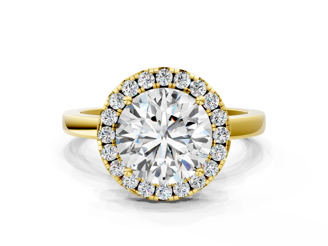 Yellow gold Round Halo Diamond Solitaire with Pavé Band and Four-Prong Setting_90
