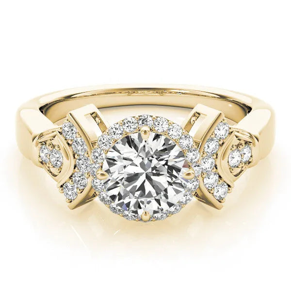 Yellow gold Round Halo Diamond Split Shank Engagement Ring with Four-Prong Setting