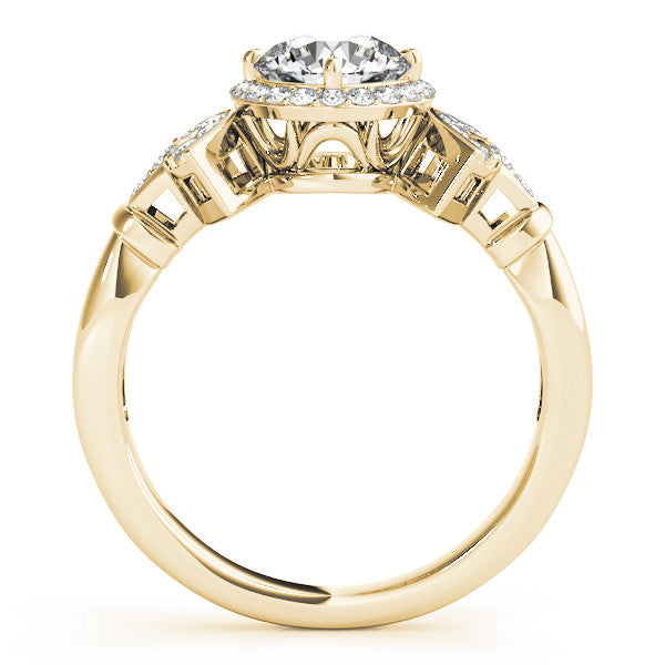 Yellow gold Round Halo Diamond Split Shank Engagement Ring with Four-Prong Setting 2