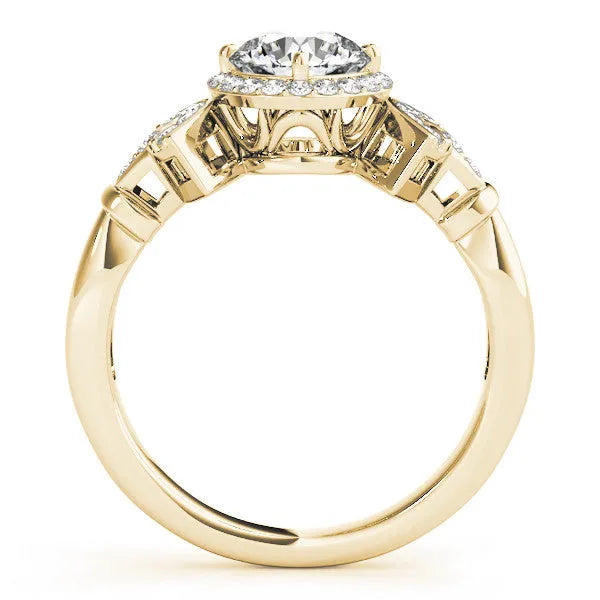 Yellow gold Round Halo Diamond Split Shank Engagement Ring with Four-Prong Setting