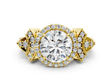 Yellow gold Round Halo Diamond Split Shank Engagement Ring with Four-Prong Setting_14