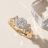 Yellow gold Round Halo Diamond Split Shank Engagement Ring with Four-Prong Setting_15