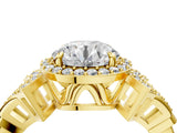 Yellow gold Round Halo Diamond Split Shank Engagement Ring with Four-Prong Setting_18