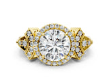 Yellow gold Round Halo Diamond Split Shank Engagement Ring with Four-Prong Setting_26