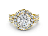 Yellow gold Round Halo Diamond Split Shank Engagement Ring with Prong Setting_79