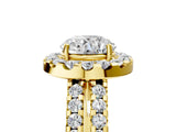 Yellow gold Round Halo Diamond Split Shank Engagement Ring with Prong Setting_84