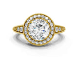 Yellow gold Round Halo Diamond Split Shank Ring with Milgrain Detail_53