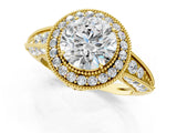 Yellow gold Round Halo Diamond Split Shank Ring with Milgrain Detail_54