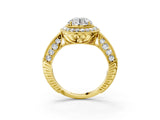 Yellow gold Round Halo Diamond Split Shank Ring with Milgrain Detail_56