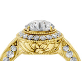 Yellow gold Round Halo Diamond Split Shank Ring with Milgrain Detail_57