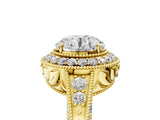 Yellow gold Round Halo Diamond Split Shank Ring with Milgrain Detail_58