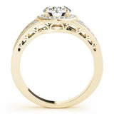 Yellow gold Round Halo Diamond Split Shank Ring with Prong Setting 2