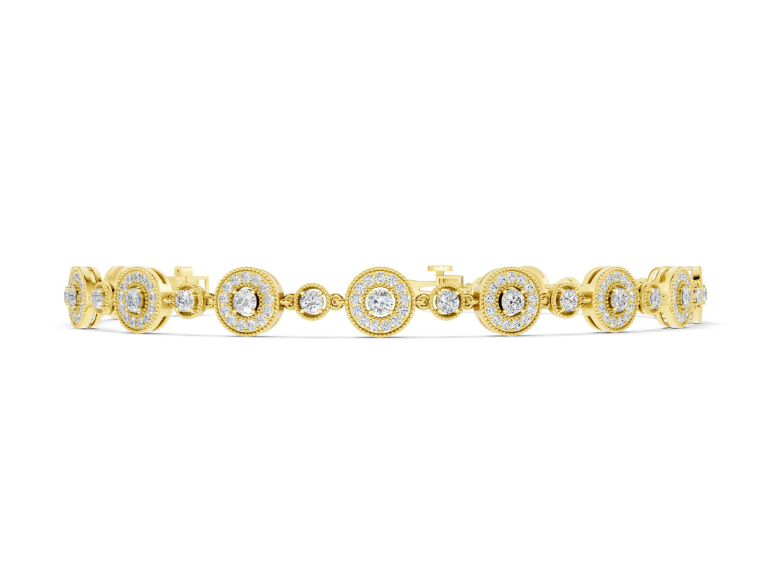 Yellow gold Round Halo Diamond Tennis Bracelet with Bezel Setting_5