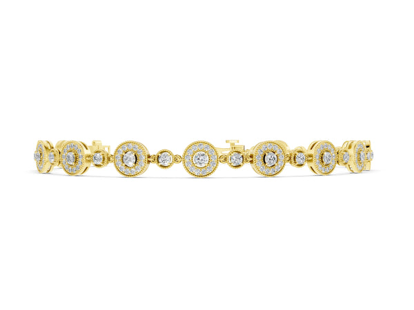 Yellow gold Round Halo Diamond Tennis Bracelet with Bezel Setting