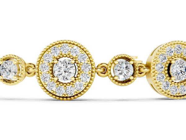 Yellow gold Round Halo Diamond Tennis Bracelet with Bezel Setting