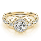 Yellow gold Round Halo Filigree Diamond Engagement Ring 1