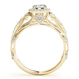 Yellow gold Round Halo Filigree Diamond Engagement Ring 2