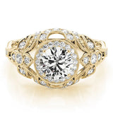 Yellow gold Round Halo Filigree Diamond Engagement Ring with Prong Setting 1